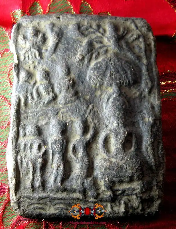 Ancient Buddhist votive tablet - Buddha and disciples.