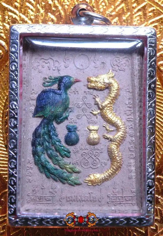 Large Dragon and Phoenix Fortune Amulet - Venerable LP Sawang.