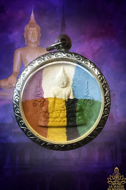Multicolored Thai amulet of Buddha Luang Phor Sothorn - Wat Sothonwararam Worawihan.