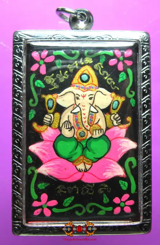 Large Phra Pikanet amulet in hand-painted lacquered sacred wood.