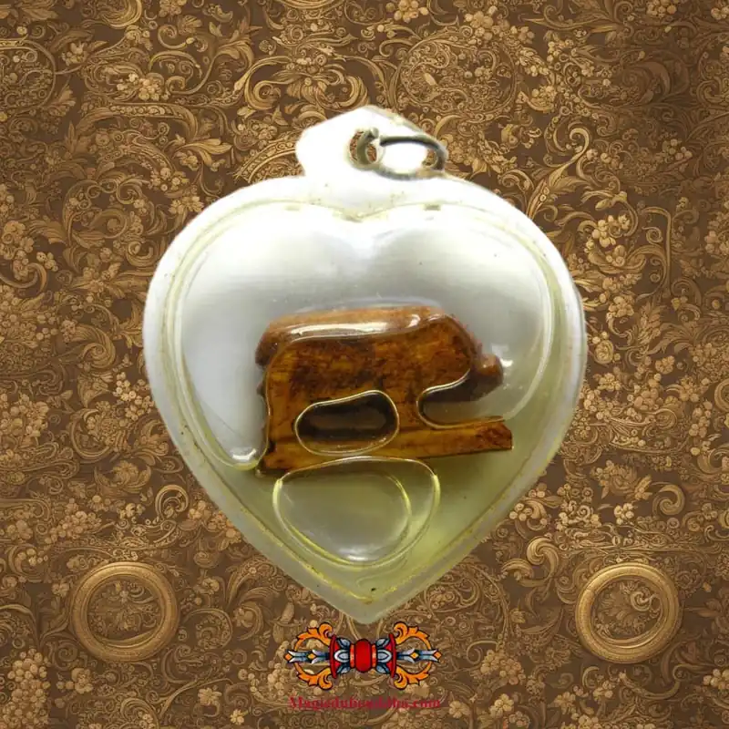 Ancient Carved Bone Pig Amulet - Venerable Ajarn Heng Phraiwan.