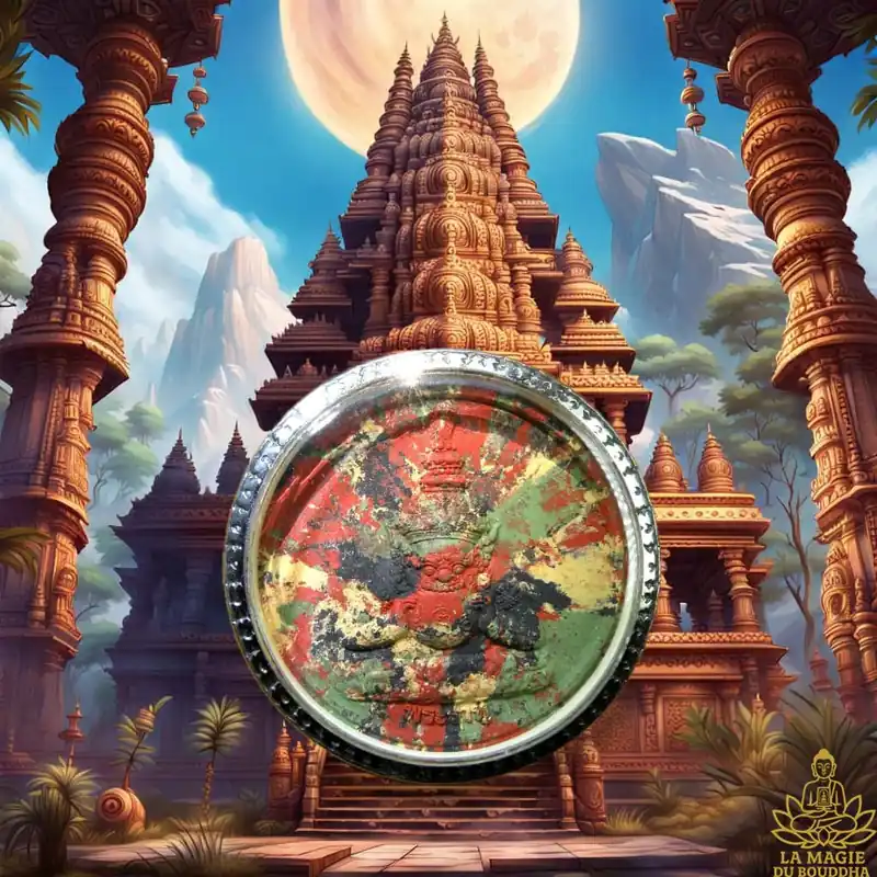 Large multi-colored amulet of Jatukham Rammathep Maharaj – Wat Kuha Sawan.