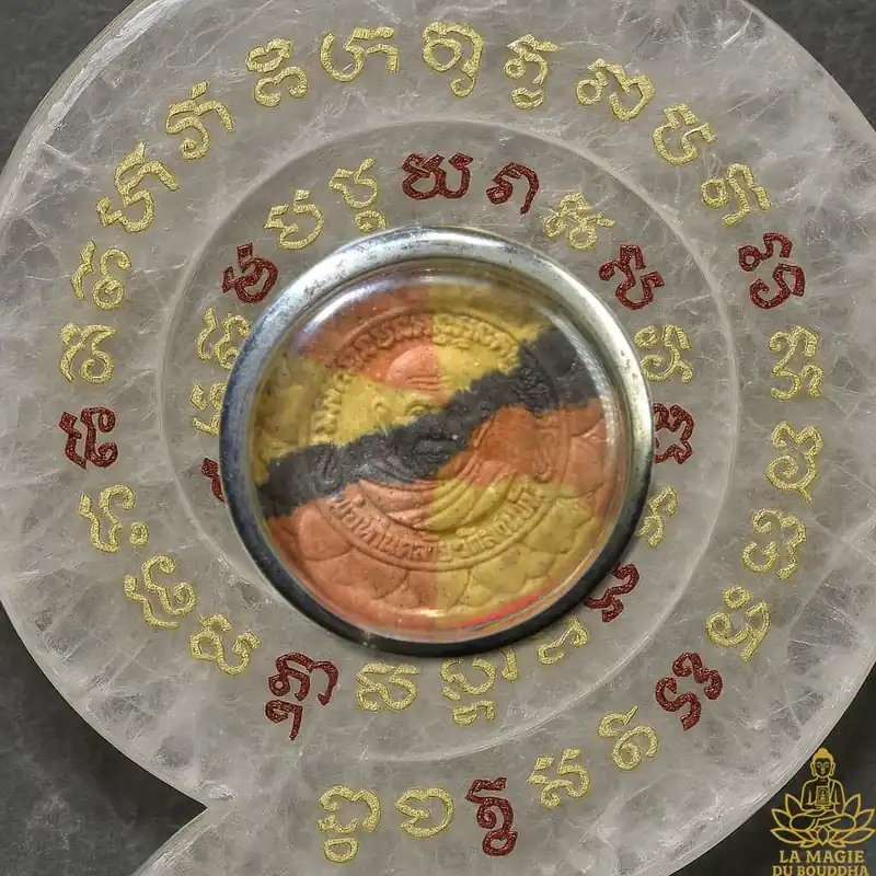 Colorful amulet portrait of Pothan Klai and Phra Somdej - Wat Suan Khan.
