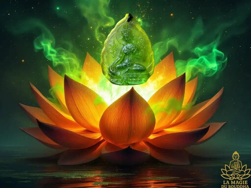 Green Tara glass necklace.