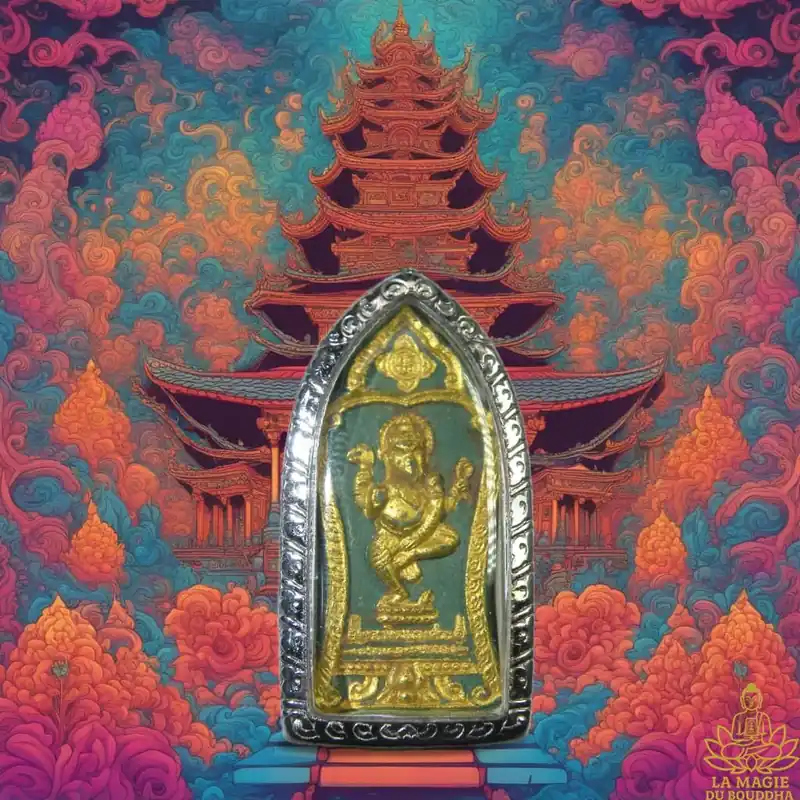 Green and gold Phra Pikanet amulet – Venerable Luang Phor Samyot.