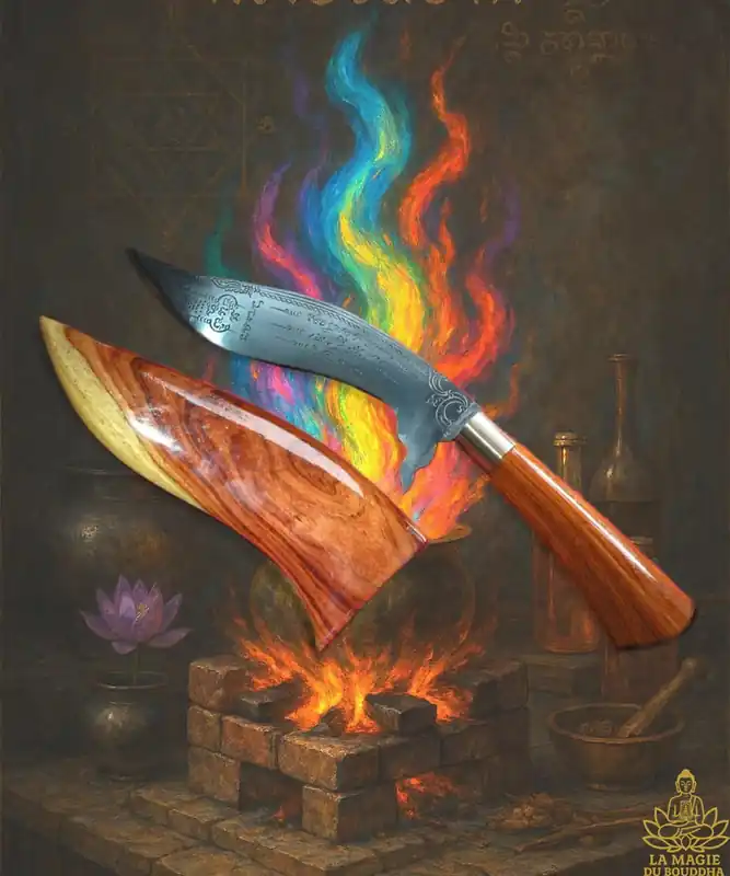 Large Thai ritual dagger Meedh Moh forged from magical blue iron Lek Namphi.