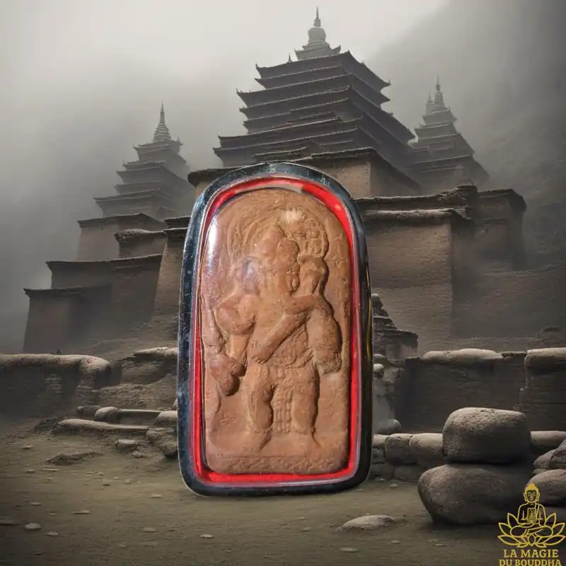 Nepalese amulet of the elephant god Ganesh standing - terracotta votive tablet.