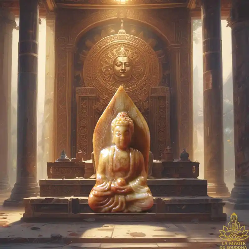 Orange jadeite Buddha statuette - Venerable Lersi Tafai.
