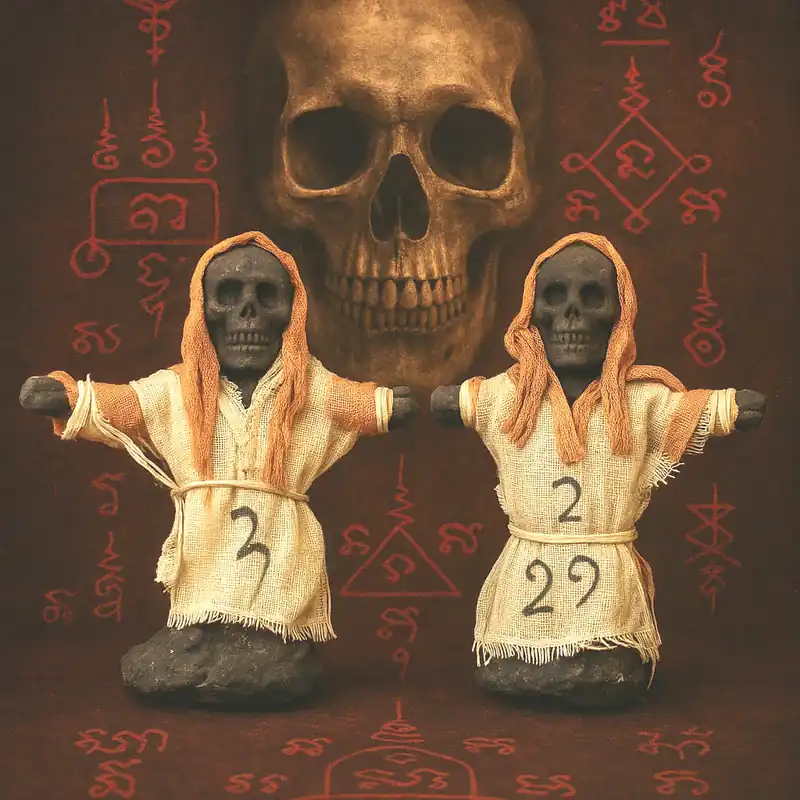 Statuettes of the ghost guardian Yod Prai Chao Sua - Venerable Ajarn Sor Prakham.