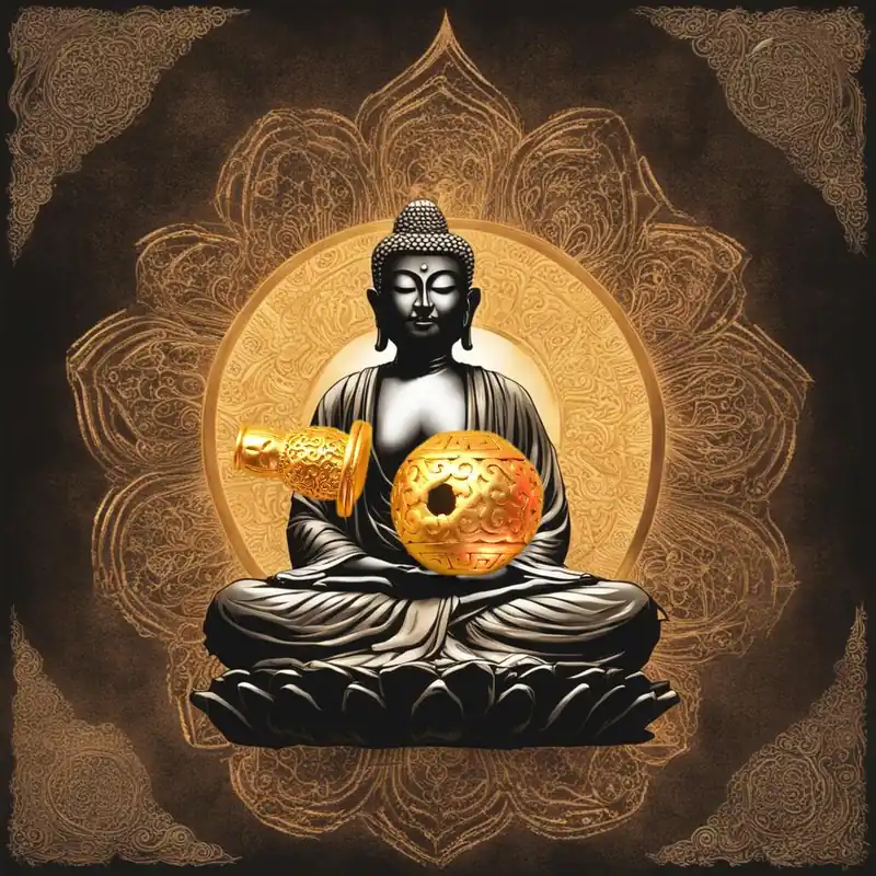 Engraved gold metal head bead for Tibetan mala rosary.