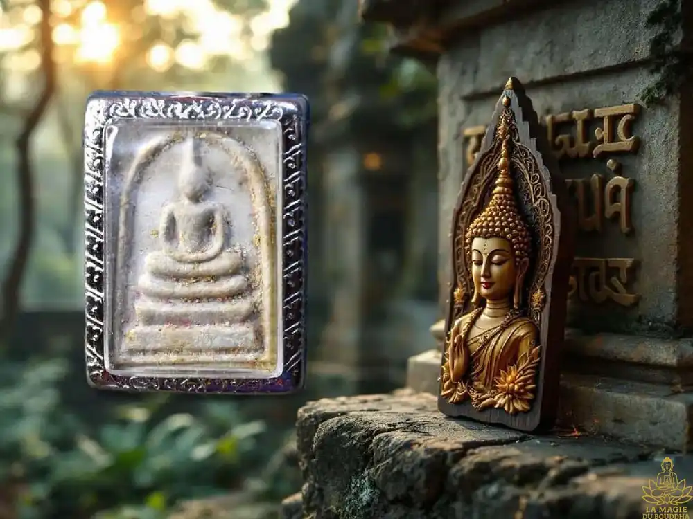 Small ancient Phra Somdej amulet (with Phratat) - Wat Rakhang Kositharam.