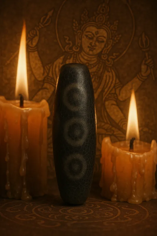 Tibetan Sacred Black Dzi Bead with Three Eyes – Antique Patina