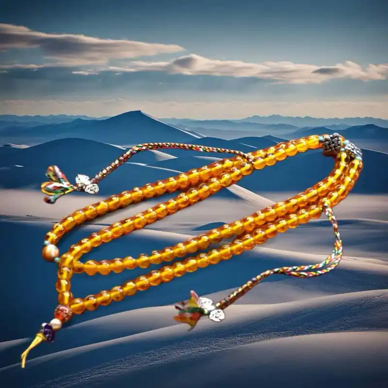 Tibetan Mala Prayer Beads – Yellow Glass Chenrezi Mantra Beads