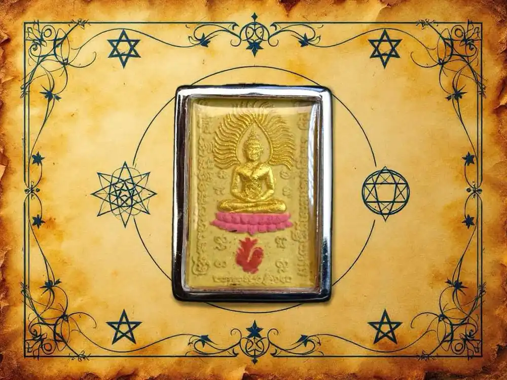 Buddha and Fighting Roosters Amulet – Luang Phor Suang (Wat Tham Phrom Sawat – Lopburi)