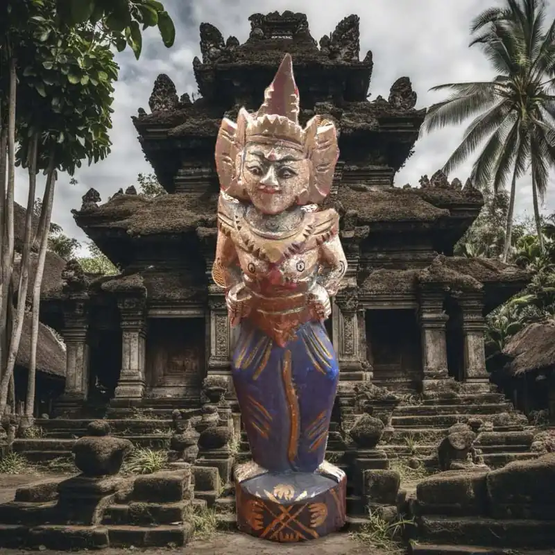 Balinese Apsara in painted wood – Handcrafted statuette from the late 20th century