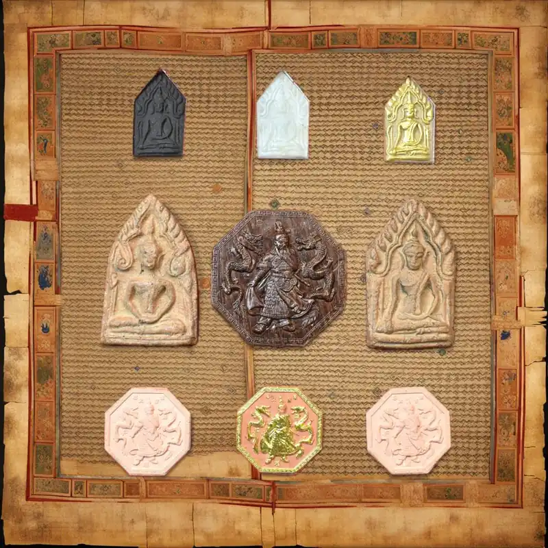 Box of 9 Amulets of Phra Khunpen and Guan Yu - Wat Palilaï Worawihan.