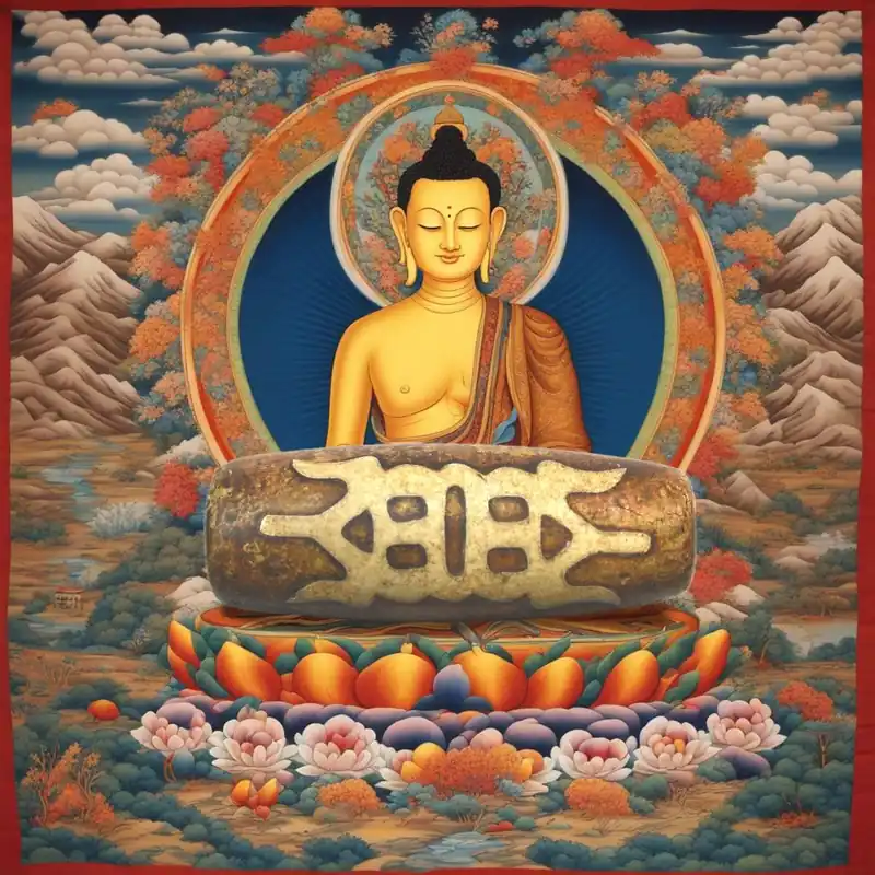 Modern sacred Dzi bead decorated with a stylized Dorje – Traditional Tibetan manufacture