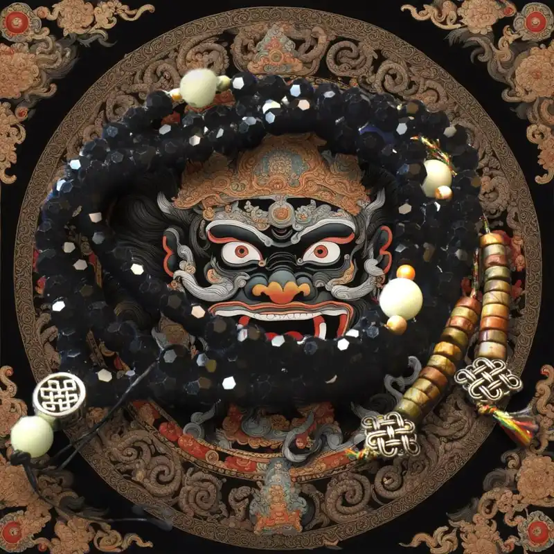 Tibetan black mala rosary with Ye Ming Zhu and jasper counters