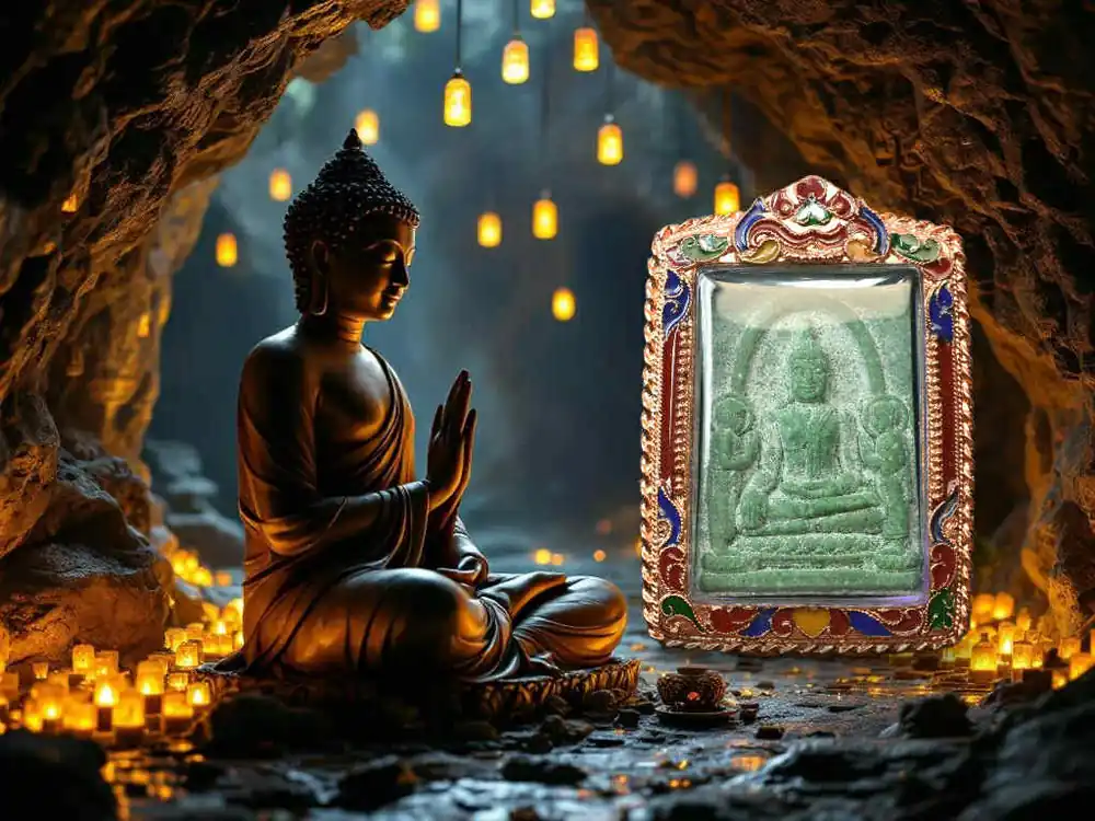 Green amulet Phra Puttha Trai Rattana Nayok – 685 years from Wat Phanan Choeng (Ayutthaya)