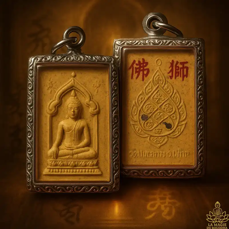 Sacred Paste Buddha Amulet – Wat Ban Klang (Chai Nat) – Back Yant and Ideograms