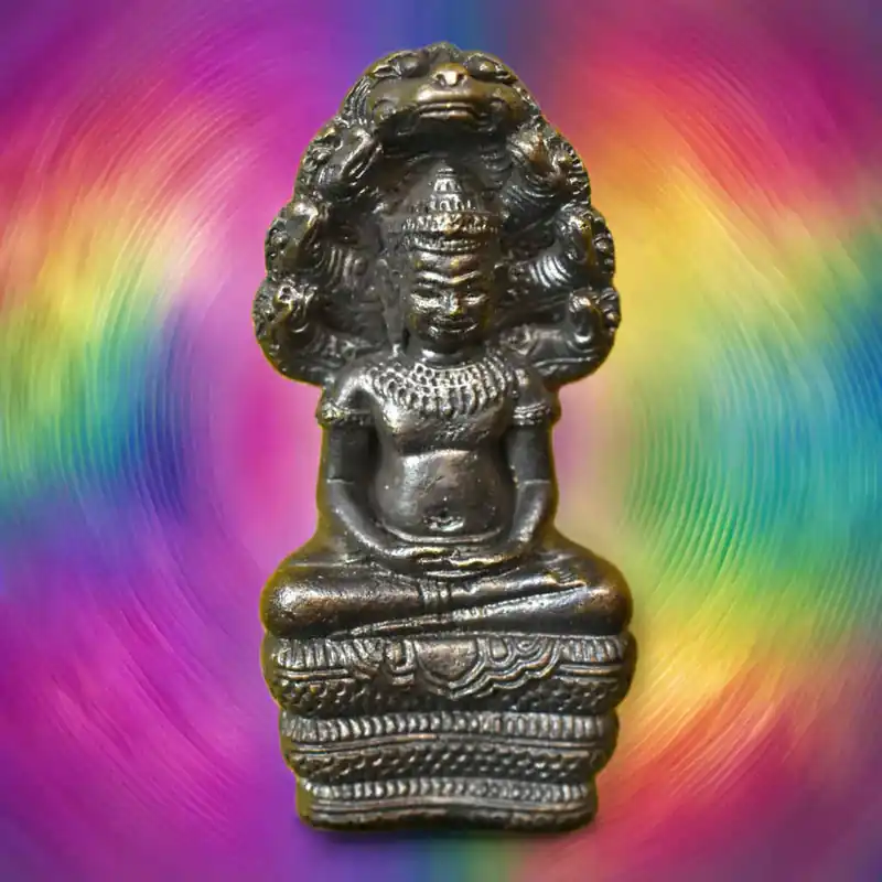 Phra Naphok amulet in alchemical metal – Luang Phor Dam, Wat Ban Bua (Buriram)