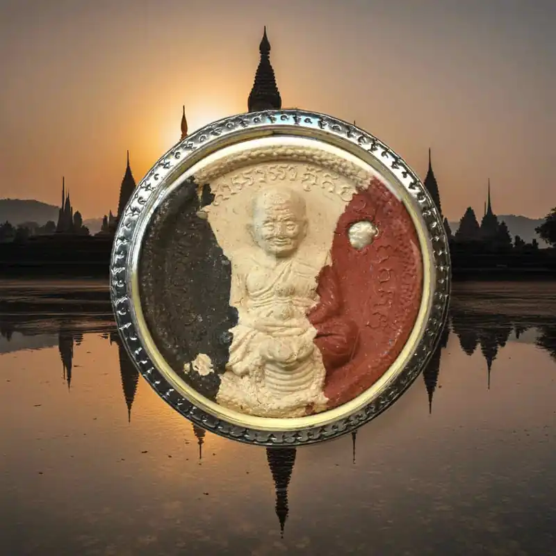 Jatukham Rammathep and Luang Phor Thuat tricolor amulet – Wat Phra Mahathat (2008)