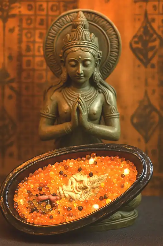 Black and Gold Burmese Duck Reliquary – Tantric Deity, Sarira and Sacred Offerings