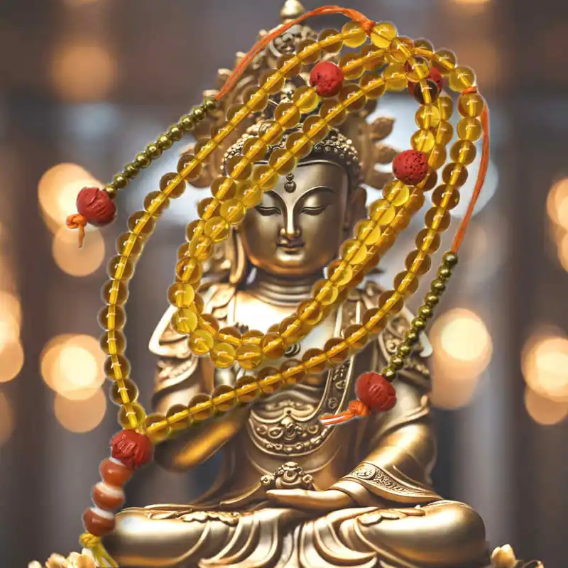 Traditional Tibetan yellow glass beaded prayer beads – Red lotus beads