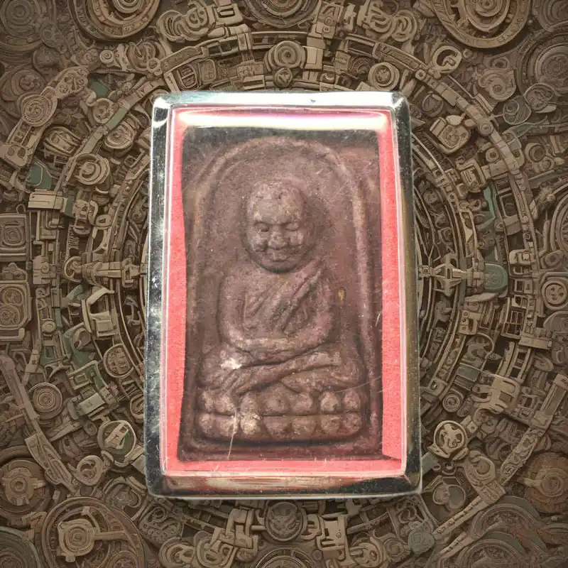 Luang Phor Thuat amulet in sacred paste – Silver portrait on the back – 1990s
