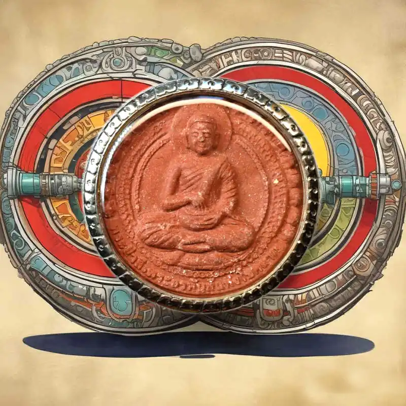 Large red amulet of the Buddha Phra Buddhajao – Back wheel of the Dharma – Luang Phor Tim (2008)