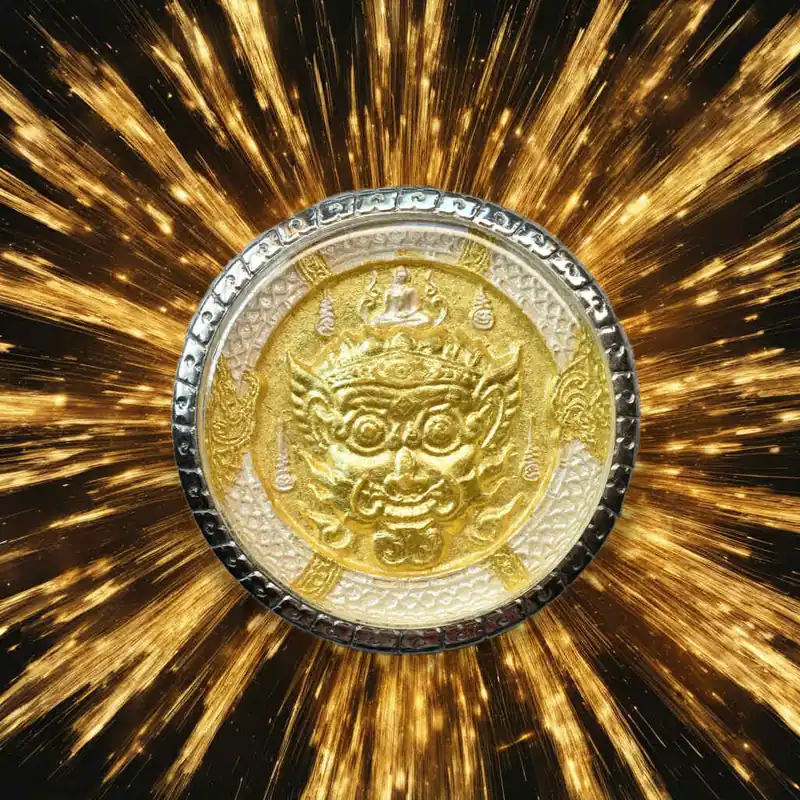 Large silver and gold Phra Rahu amulet - Most Venerable Luang Phor Tim.
