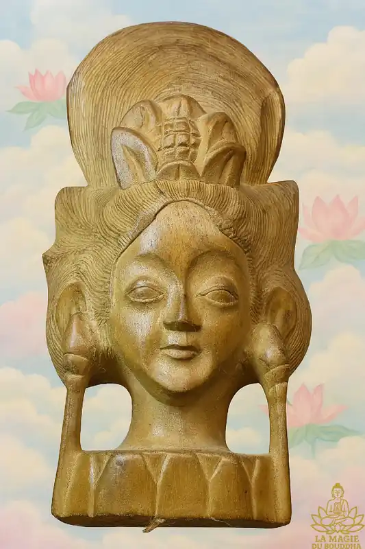 🪷 Ancient Indonesian wooden statuette – Guan Yin face