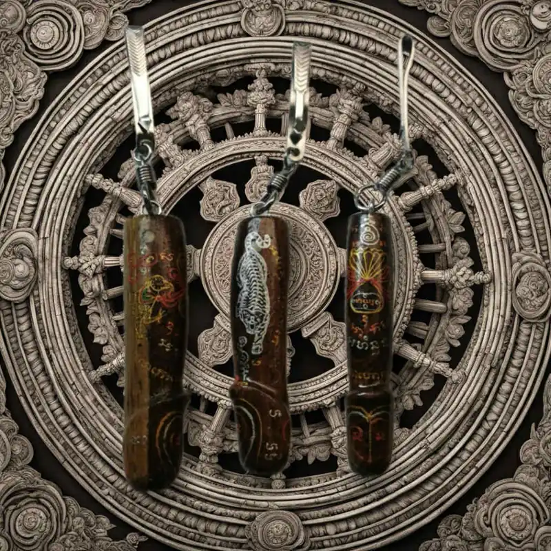 Palat Kick amulets in carved wood – Salika-Kru Birds & Tigers – Ajarn lineage Wat Bang Phra (Nakhon Pathom)
