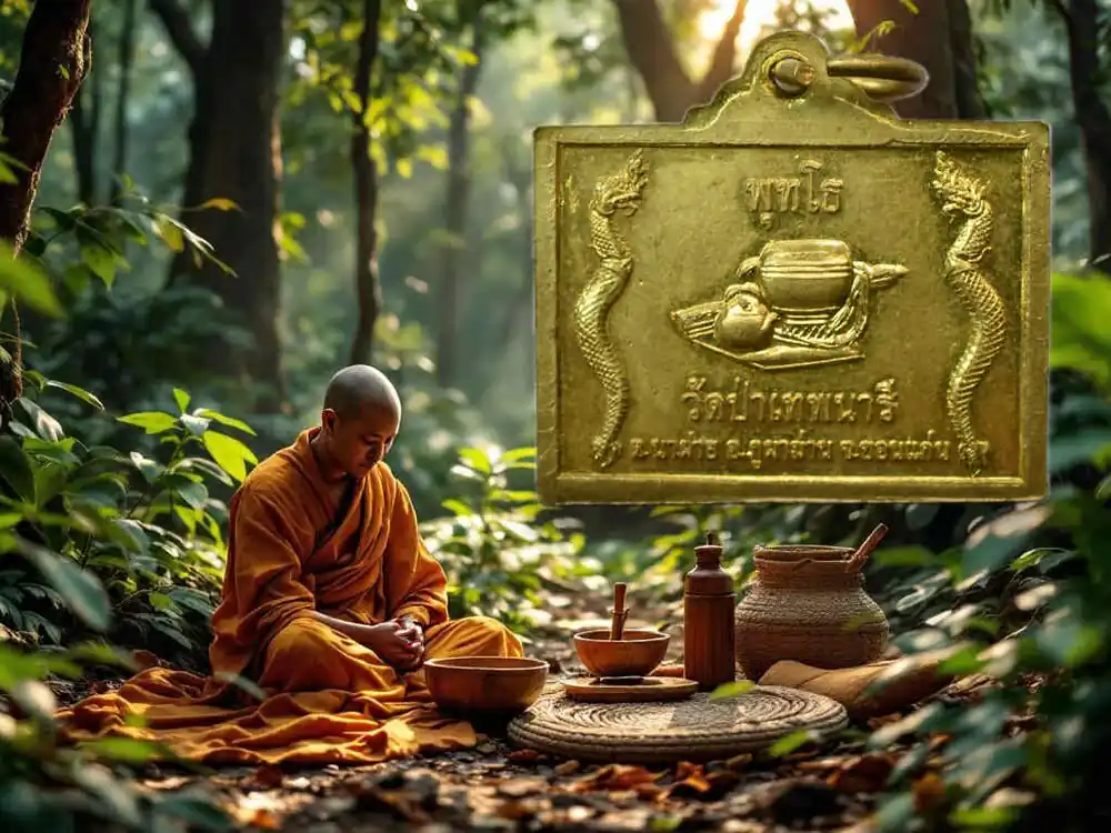 🪙 Blessed Medal of Wat Pa Thepnari (Nakhon Ratchasima) – With Protective Khata