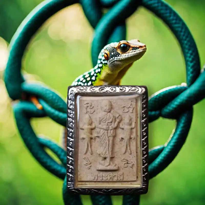 Phra Buakhem and Phra Siwali amulet with two geckos – Venerable LP PIchet of Wat Khokmor Lopburi (Roon Trimas 52 – 2009)
