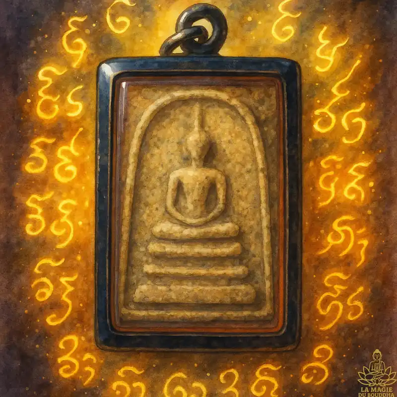 Ancient Phra Somdej amulet with mystical inscriptions
