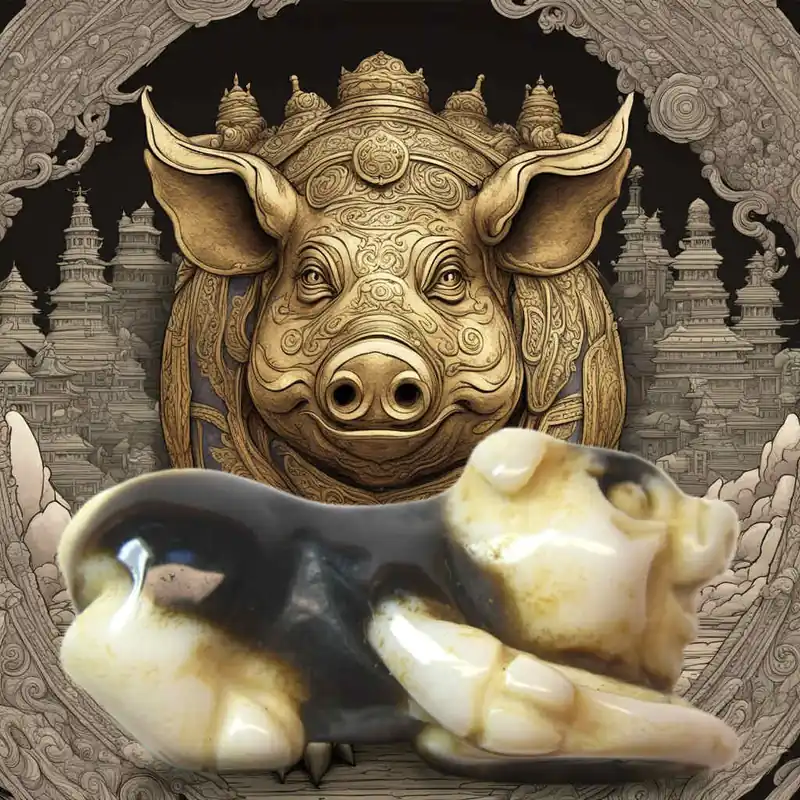 Chinese Fortune Pendant - Agate Pig Carrying Ancient Coin