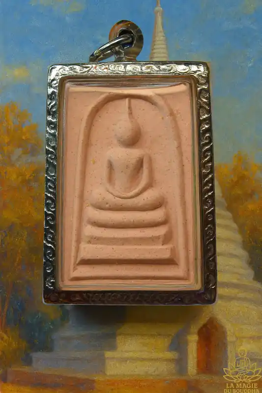 Pink Phra Somdej Amulet with Chedi – Unknown Temple