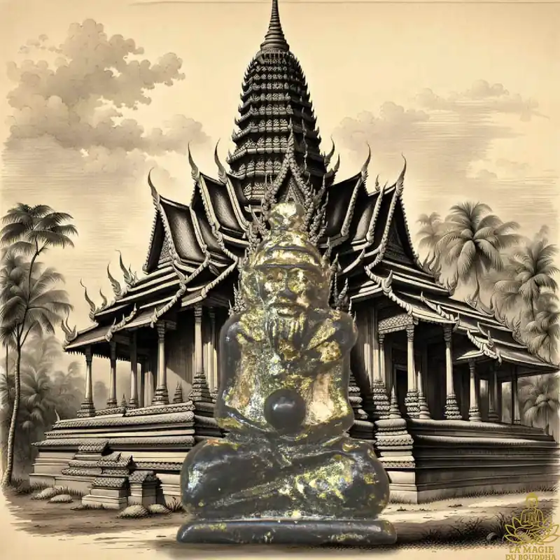 Ancient Lersi amulet in black plant resin with meditation ball Look Geow Samadhi