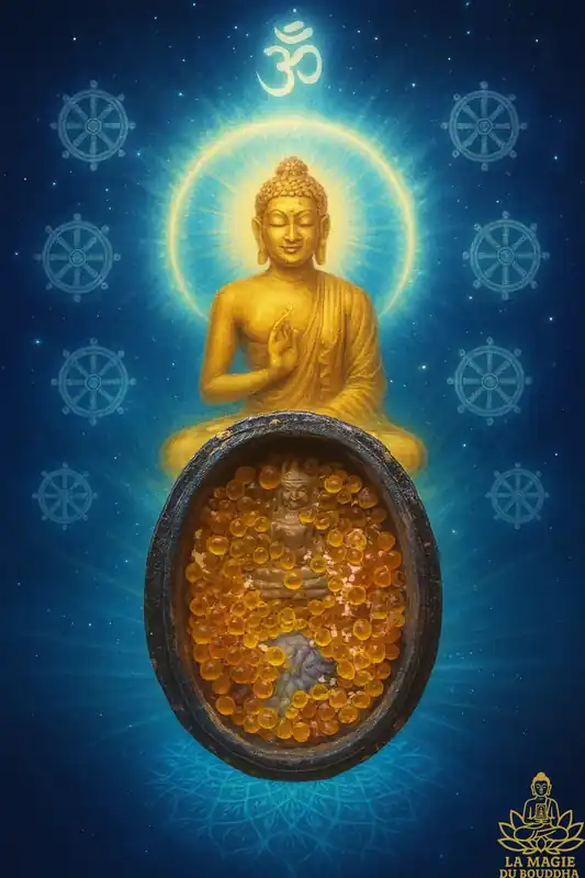 Antique reliquary with amber sarira beads and Phra Phong Suphan Buddha