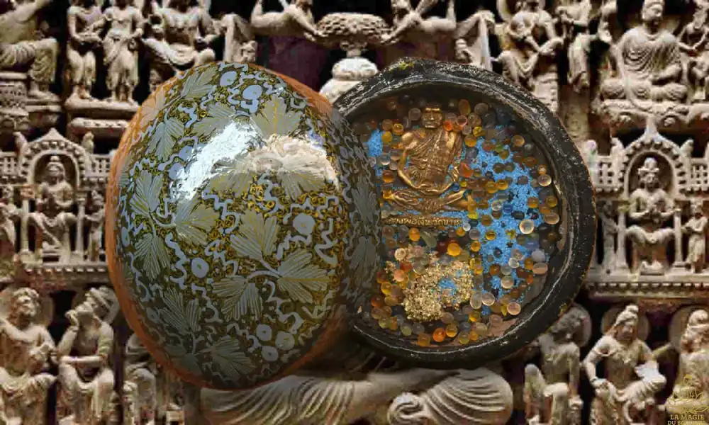 Ancient reliquary Luang Phor Ngern – Wat Bang Klan (Pijit) – Sarira and sacred sand