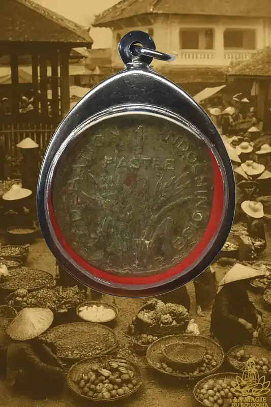 1947 Indochinese Piastre mounted in a reliquary – Talisman of wealth and prosperity