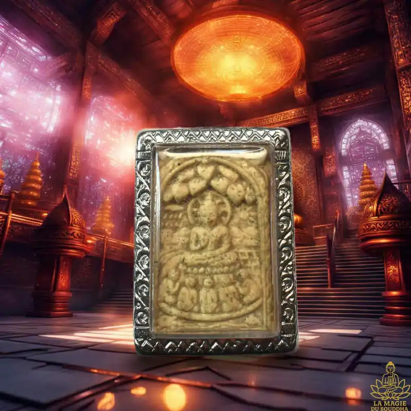 Amulet of the Buddha's First Sermon to the Five Ascetics, blessed by the Very Venerable Luang Phor Koon Parisutho.
