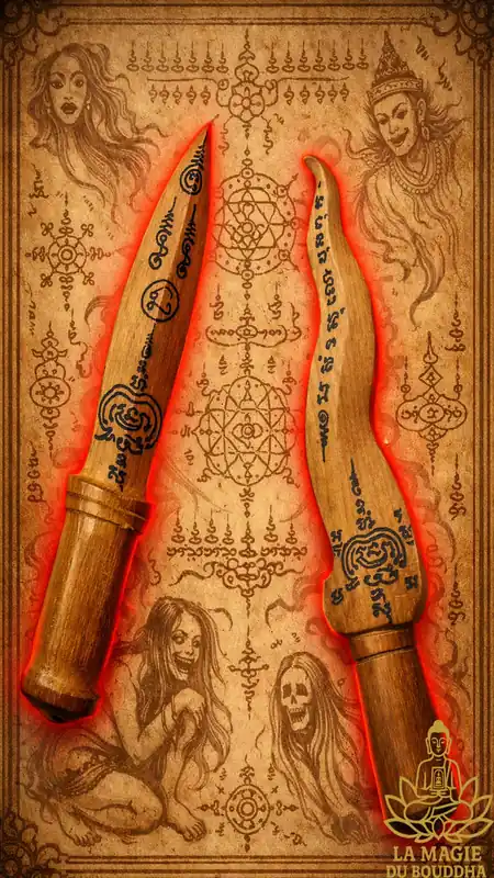 Thai ritual daggers Meedh Moh made of sacred wood Mae Mongkhon – Lineage of Luang Phor Doem