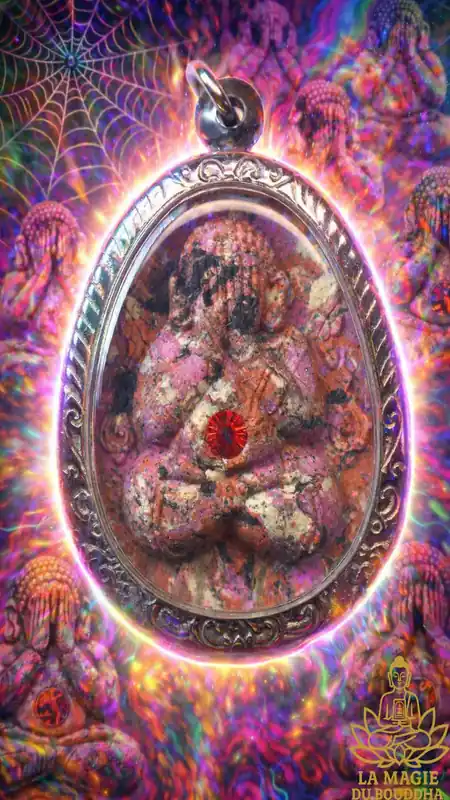 Multicolored fortune Phra Pidta amulet – LP Koon Parisutho from Wat Ban Rai