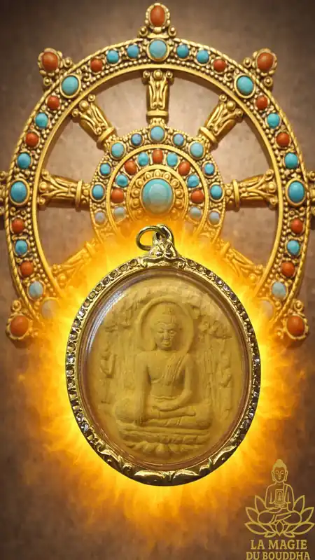Large Historical Buddha Amulet – Wheel of Dharma Dharmachakra – Wat Phra Mahathat Woramahawihan