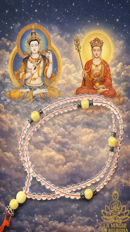 📿 Tibetan rosary made of translucent glass beads and Ye Ming Zhu beads