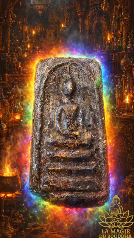 ✨ Ancient Phra Somdej votive tablet with iridescent alchemical glass patina