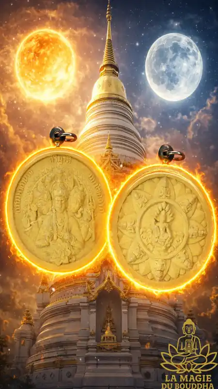 Large Jatukham Rammathep Maha Choklap Roon Abhimaha Amnat Trimurti Amulet - Wat Tham Wang Hin
