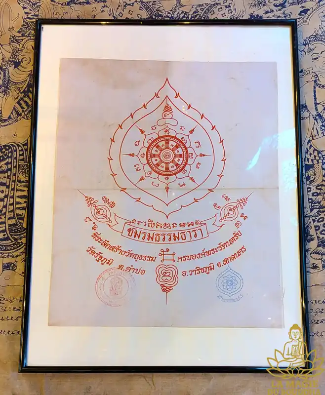 Sacred fabric Pa Yant Dharmachakra consecrated to Wat Rathapoom – Sakhon Nakhon Province